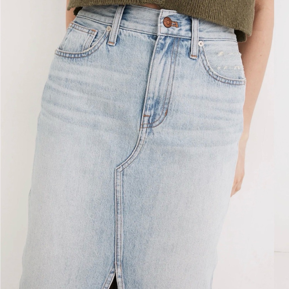 Madewell Rilee Light Wash Denim Midi Skirt Sz 28 Clean Denim Minimalist Normcore